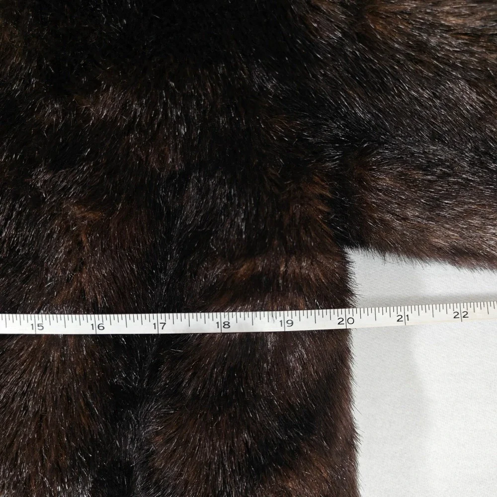 Mangnia Womens Brown Faux Fur Coat Scalloped Hem Portrait Collar Mid Length L
